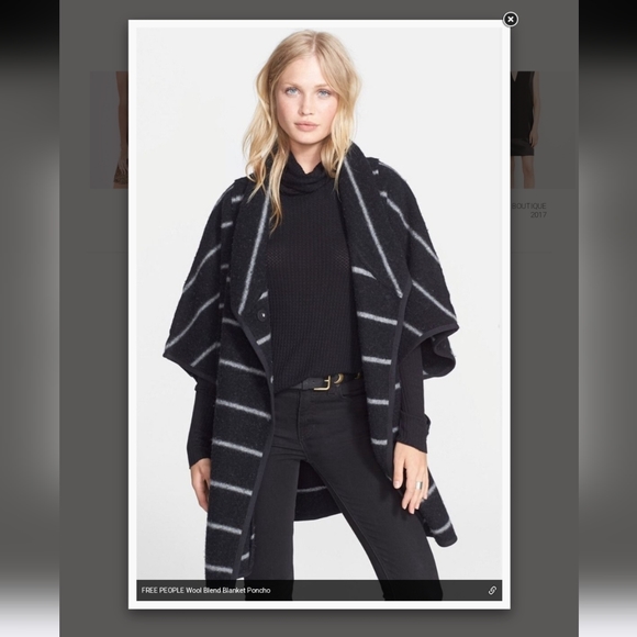 Free People Wool Blend Black and  White Striped Blanket Coat - Picture 2 of 6
